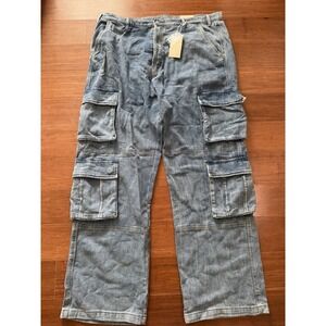 MNML Light Blue Cargo "Jeans"Button Fly Size 42 Men's Pants Corduroy 100% Cotton